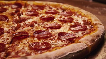 Delicious Pepperoni Pizza with Melted Cheese Close-up