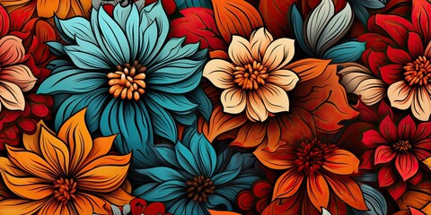 AI Generated. AI Generative. Flowers bloom botanical organic elegant foliage plants texture drawing painting background. Graphic Art - obrazy, fototapety, plakaty