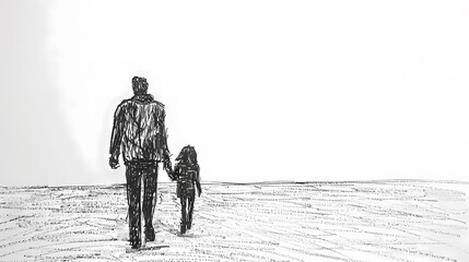 Father and Child Walking Hand in Hand Sketch