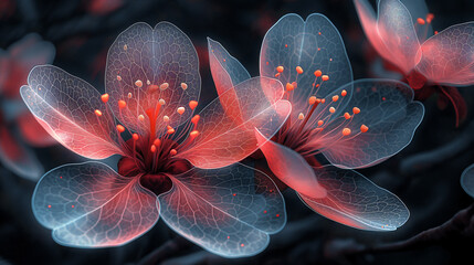 fractal flowers, nature photography, Cherryblossom,dark background - obrazy, fototapety, plakaty