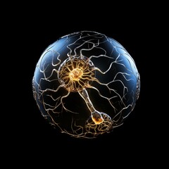 An Imaginative 3D Render of a Glowing Sphere with Electric Cracks on a Black Background