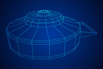 Anti-tank land mine. Army explosive weapon. Military object. Vector illustration. Wireframe low poly mesh vector illustration