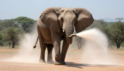 An-Elephant-Spraying-Dust-To-Cool-Off- 2 - obrazy, fototapety, plakaty