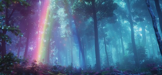 Enchanted Forest: Sunlight, Rainbows, and Whimsical Mystical Beauty