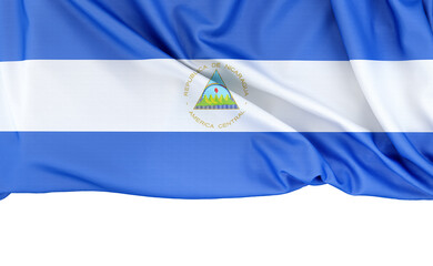 Flag of Nicaragua isolated on white background with copy space below. 3D rendering