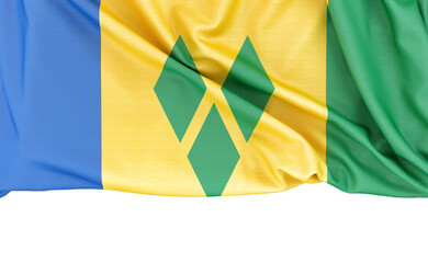 Flag of Saint Vincent and the Grenadines isolated on white background with copy space below. 3D rendering