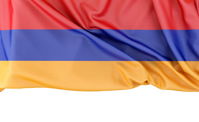 Flag of Armenia isolated on white background with copy space below. 3D rendering