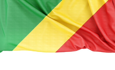 Flag of the Republic of Congo isolated on white background with copy space below. 3D rendering