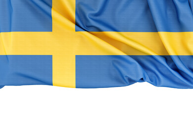 Flag of Sweden isolated on white background with copy space below. 3D rendering