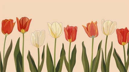 Vibrant Red and Yellow Tulips on Pastel Background - Floral Elegance