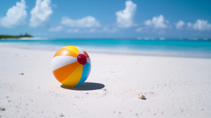 白い砂浜に転がるビーチボール。