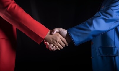 Fototapeta premium The unification of China and Taiwan. Handshake, flags, union. AI generated