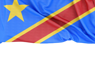 Flag of Democratic Republic of the Congo isolated on white background with copy space below. 3D rendering