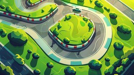 Top view of a cartoon racing track for a ring race, vector illustration - obrazy, fototapety, plakaty