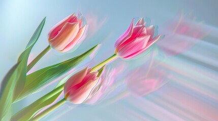 Ethereal Pink Tulips with Soft Light Reflections - obrazy, fototapety, plakaty