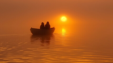 Obraz premium Couple in boat on the lake.