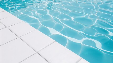 Serene Blue Swimming Pool Water with White Tiled Edge Under Sunlight
