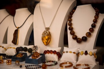 Showcase of different jewelry pieces