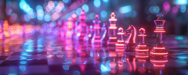 Chess in a neon circuit.