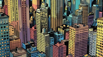 skyline of densely populated cities in the style of graphic comics. - obrazy, fototapety, plakaty