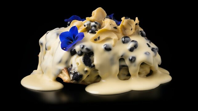 an image of desserts with blueberry and cream topping
