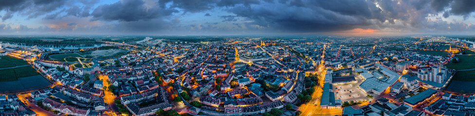 360° aerial city of worms downtown germany