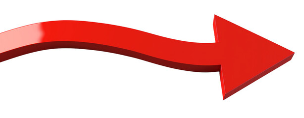 Red curved arrow pointing down PNG on a transparent background