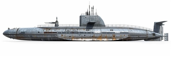 Military submarine. isolated against a white backdrop - obrazy, fototapety, plakaty
