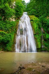 Vertical shot of Lowe Waterfall in Golestan National Park, Iran
