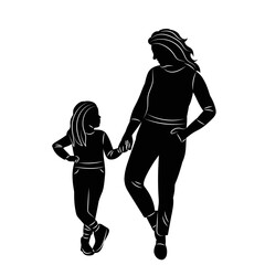mom and daughter silhouettes on white background vector