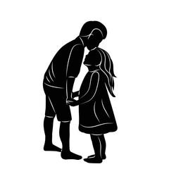 brother and sister kissing silhouettes on white background vector