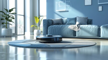 The apartment is automatically cleaned by a robot vacuum cleaner at a predetermined time. Smart home
