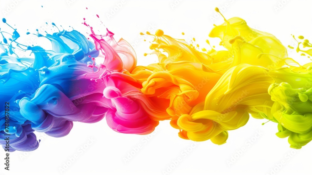 Poster drops of paint bouncing on a white base. abstract background with splash and spray elements