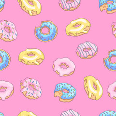 Vector seamless pattern with donuts.  Editable hand drawn pattern. Perfect pictures for fabric, textile, clothing, wrapping paper, wallpaper