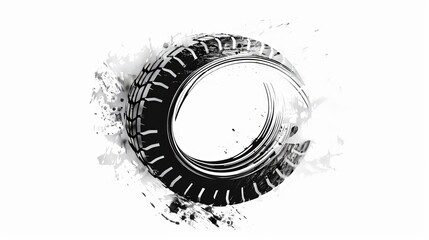 Tire track circle frame. Digital vector illustration. Automotive background elements set for poster, print, brochure and brochure design. in black and white style