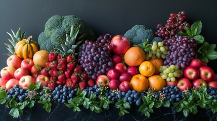 Mixed fruit and vegetable composition. AI generate illustration