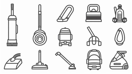 Vacuum cleaner Outline vector illustration on white background . Set icons for cleaning . 