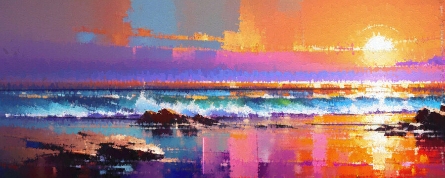 Illustration oil painting seascape.
