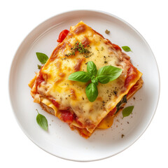 Served Piece Of Lasagna On White Plate. Closeup View. Ai Generative