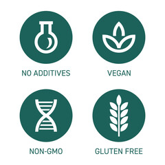 Vegan, Non-GMO, Gluten free pictograms, bold line