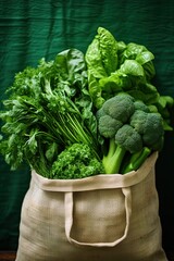 Eco bag with Fresh vegetables. Eco-friendly shopping. Vegan Concept. Ai generative