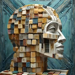 Creative Wooden Block Sculpture Head - Abstract Art, Modern Sculpture, Wood Art, Contemporary Design