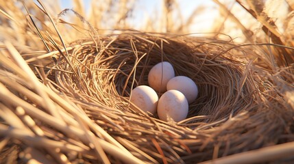 nest on the ground with sunlight casting dramatic shadows