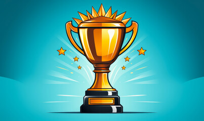 Shining Trophy Cup on Teal Background - Symbolizing Achievement, Victory, and Glory in Competitions or Awards Ceremonies