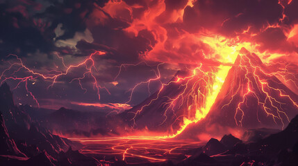 Fantasy Volcano Background Illustration