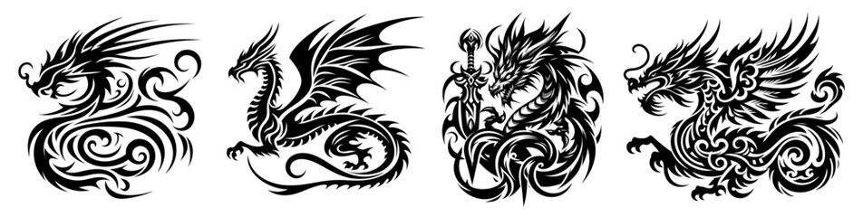 Dragon tattoo set - obrazy, fototapety, plakaty