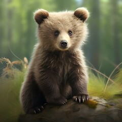 AI generated illustration of a baby bear on rocks