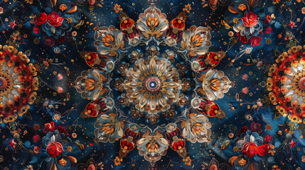 kaleidoscopic pattern mandala motifs background.