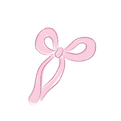 Cute coquette ribbon bow vectoe, soft girl bow clip art vector. Hand drawn pink ribbon bow line art