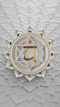 3d rendering of heart chakra symbol rotating over white background. Seamless vertical video of spinning buddhist lotus mandala. Looped motion design of magical oriental sacred geometry ornament